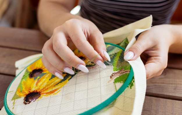 Workshop hands embroidering